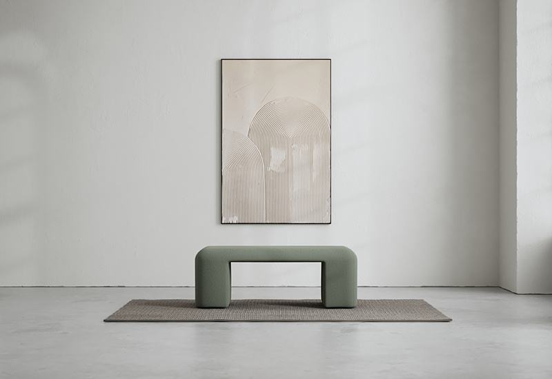 Lotta Agaton Bouclé Bench Dusty Green 120 cm in the group Furniture / Benches & Footstools at Layered (FBLOTBEDG120)